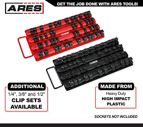 Image of ARES 60002 48-Pc 1 /4,3 /8,1 /2-In Socket Rail | Part No. 60002; Each Professional Grade Socket Holder Can Carry 48 1 /4-Inch, 3 /8-Inch, and 1 /2-Inch