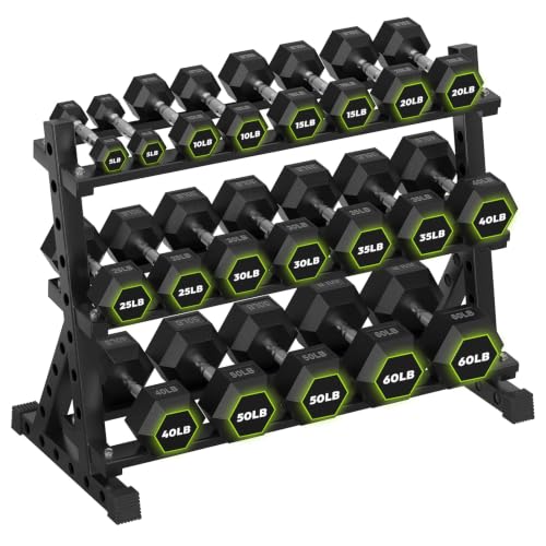 HANDBODE Dumbbell Set with Rack, Rubber Coated Fixed Dumbbells 580 lbs