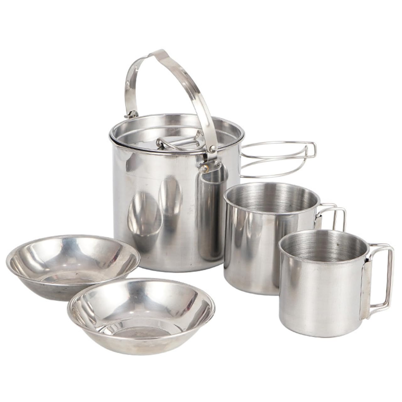 SUPVOX Ustensiles Cuisine Multifonctionnels pour Camping, Bouilloire Portable en Acier Inoxydable, Bol Pliable, Tasse Et Couverts 5 Pièces, Léger, Solide, Adapté Randonnée Et Plein Air