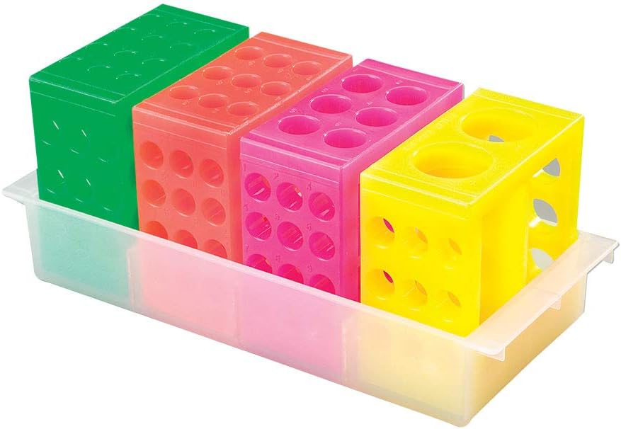 4-Way Flipper Microtube Rack w/Tray (4 Racks) - Compact, & Versatile Fluorescent Rack to Accommodate Popular Tube Sizes - Chemically Resistant Polypropylene Tubes - Laboratory Equipment