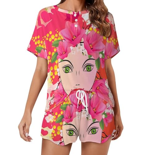 Pyjama femme manches courtes style fleur de pêcher pour vos matins cocooning