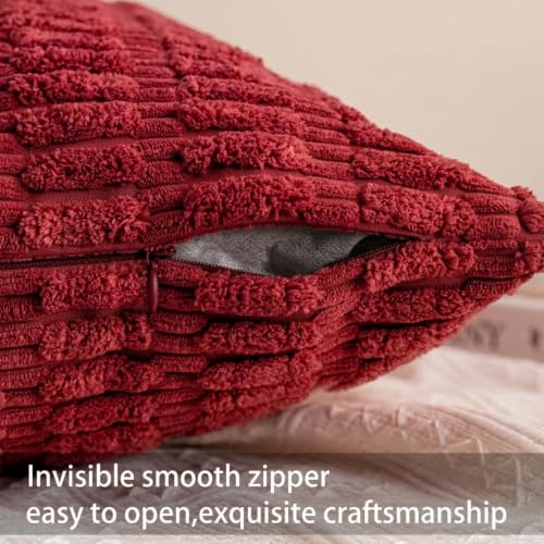 Image of Pack of 2 Corduroy Decorative Throw Pillow Covers 24x24 Inch, Wine Red
