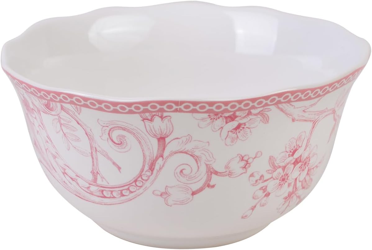 222 Fifth Adelaide Blush 12-Piece Pink Porcelain Dinnerware Set – Service for 4, Plate & Bowl Set, White with Pink Floral Pattern, for Daily Dining & Entertainment, Microwave & Dishwasher Safe - Image 9