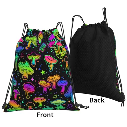 Botizr Drawstring Backpack Trippy Mushroom Waterproof Drawstring Bags Sports Gym Bag for Women Men String Bags for Beach Yoga (1)4