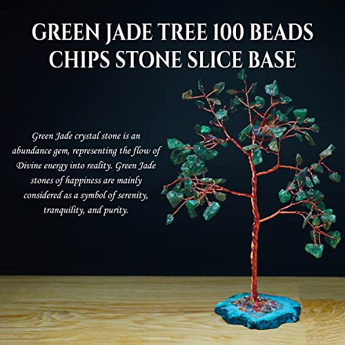 Image of REMEDYWALA Charged Green Jade Crystal Tree with Agate Slice Base for Reiki Healing (100 Beads)