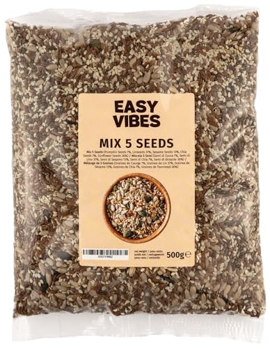 Easy Vibes - Mélange de 5 Graines (500g) | 5 Graines (Courge, Lin, Chia, Tournesol, Sésame) | Idéal pour le pain, les salades ou les yaourts