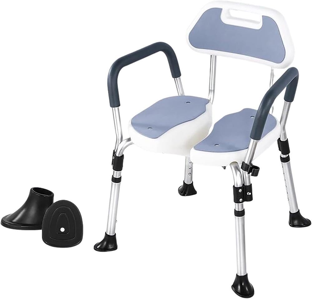 REHOOF Silla Ducha Personas Mayores, Taburete De Ducha Antideslizante, con Reposabrazos Y Respaldo, Silla De Bañ Altura Regulable para Personas Mayores Discapacitados Y Mujeres Embarazadas A