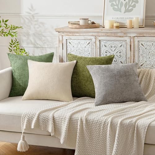 Image of MIULEE Pack of 2 Couch Throw Pillow Covers 20x20 Inch Sage Green Modern Boho Accent Decorative Pillow Covers Soft Chenille Farmhouse Cushion Covers for Home Decor Bed Sofa Living Room