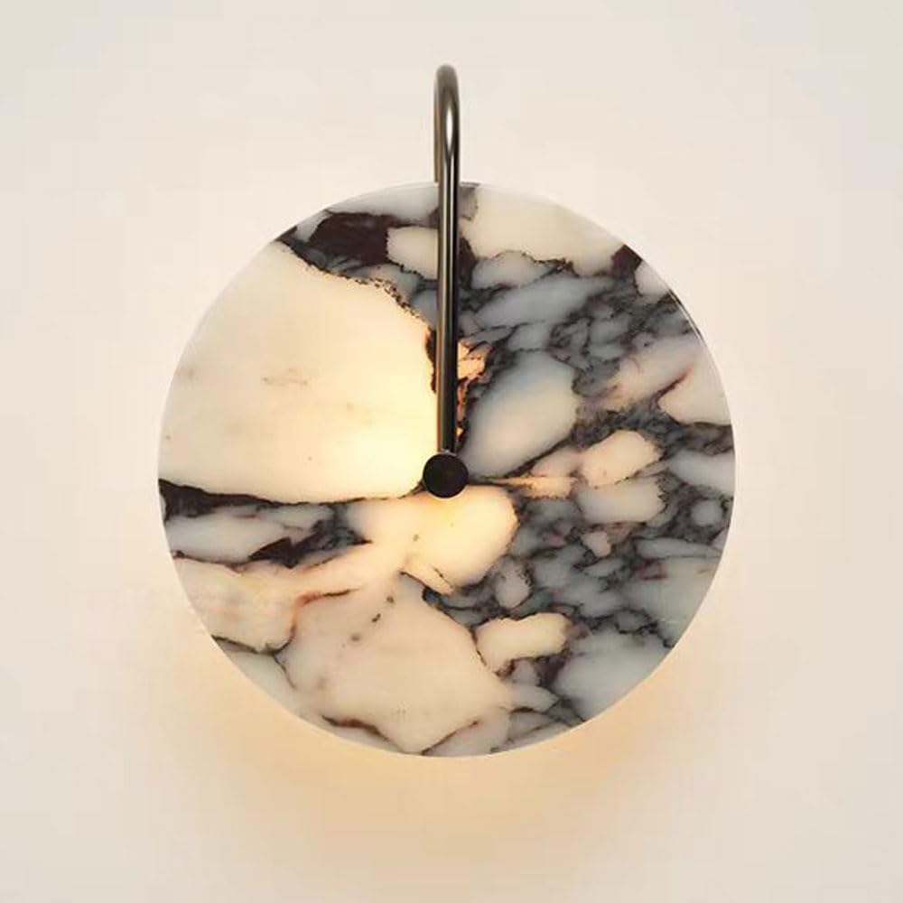 KXKLGWHN Nordic Minimalist Style LED Wall Sconce, Natural Marble Wall Lamp, Creative Round Alabaster Wall Light, Bedside Dresser Corridor Decorative Lighting Fixtures
