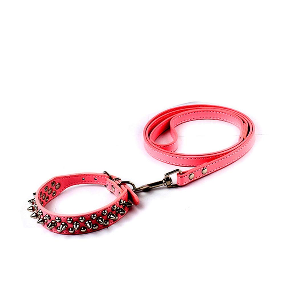ZheQR Global Baby Pu Leather Studded Spikes MushRoom Dog Collar and Pet Matched Lead Leashes,Pink Set,XS