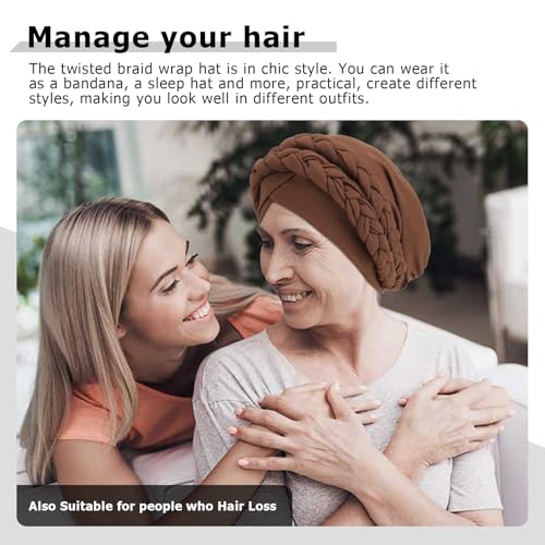Image of DRESHOW African Women Turban Caps Beanie Twist Headscarf Pre-Tied Double Twisted Braids Headwraps for Women Chemo Cancer Cap