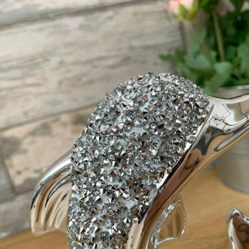 Silver Sparkle Dolphin Ornament Crystal Diamante Ceramic Decorative Figure Gift