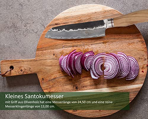 Wakoli Olive HS Damastmesser kleines Santoku 13 cm Klingenlänge