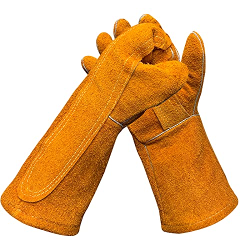 Slfc Welding Gloves Heat/Fire Resistant,14 Inches Leather Safety Work Gloves For Bbq,Oven,Tig Welder,Garden And Animal Handling #TOP4