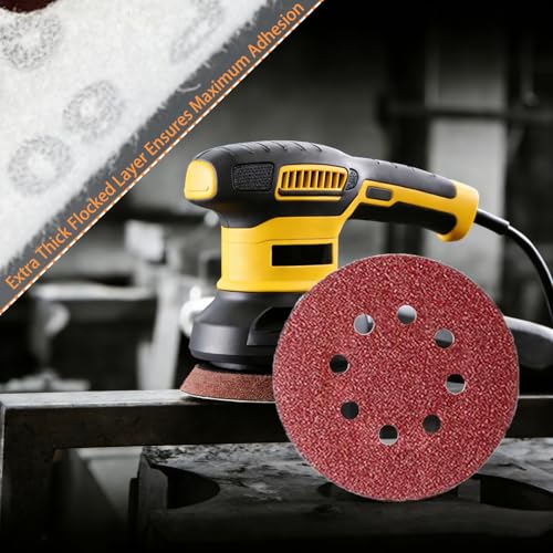 Toowood 100pcs 125mm Sanding Discs, 8-Hole Dustless Hook & Loop Sandpaper, 60-600 Multi-Grit Professional Abrasive Discs for Orbital Sander, Woodworking and Auto Body Refinishing