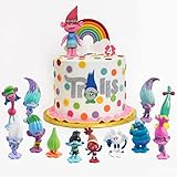 12pcs Cake Toppers for Trolls,Cartoon Party Cake Decoration Boys and Girls Birthday Party Gifts