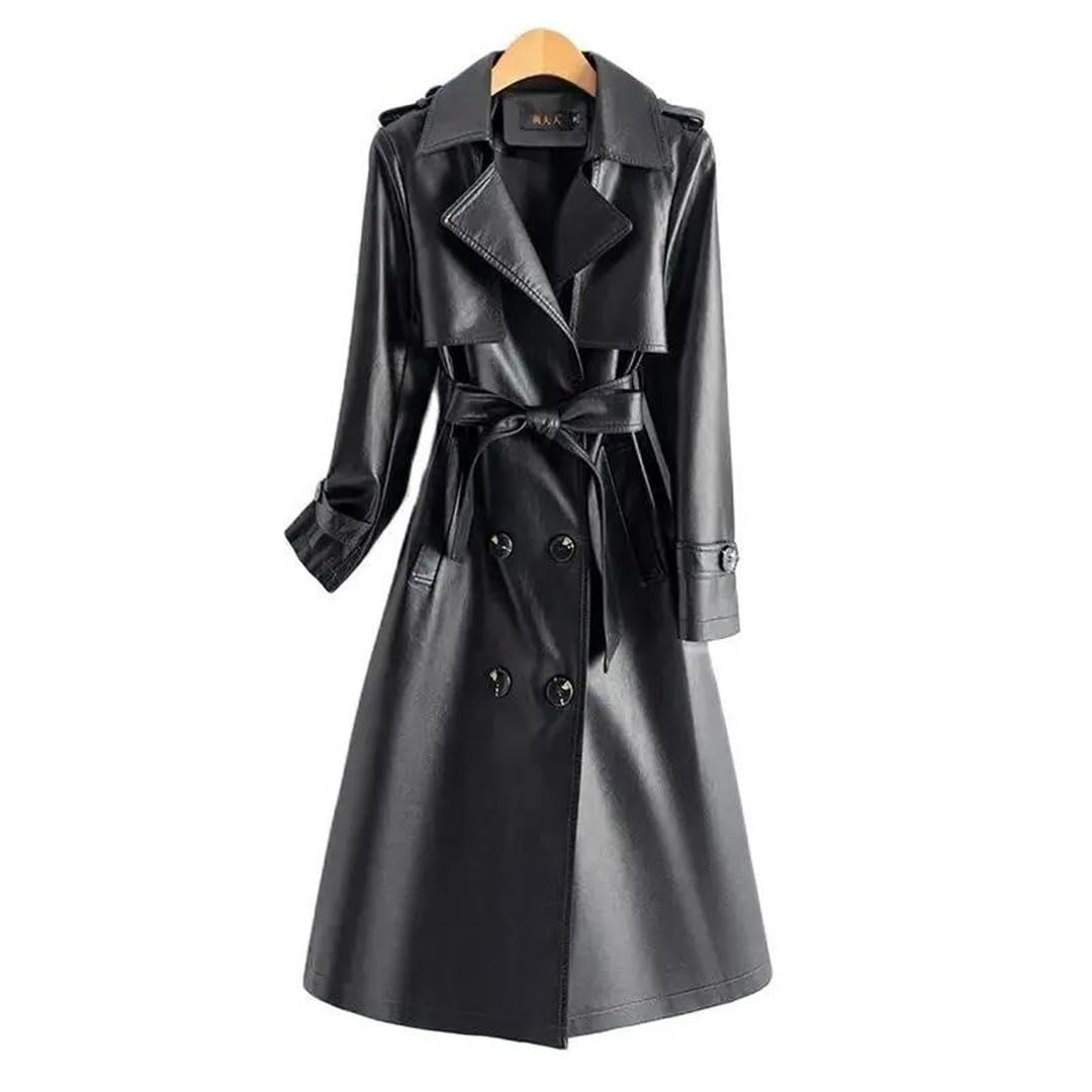 Trench da donna in pelle di alta qualità in pelle di pecora capispalla giacca a vento Lady Streetwear soprabito, Esercito EN8, 3XL