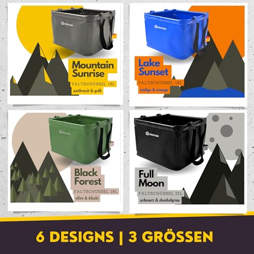 BERGTIGER® Faltschüssel Camping 18/22/26L mit EXTRA GRIFF I Faltbare Outdoor Spülschüssel & Spülwanne I Waschschüssel faltbar zum Abwaschen I robustes Camping Zubehör (Anthrazitgrau/Gelb - 26 Liter)
