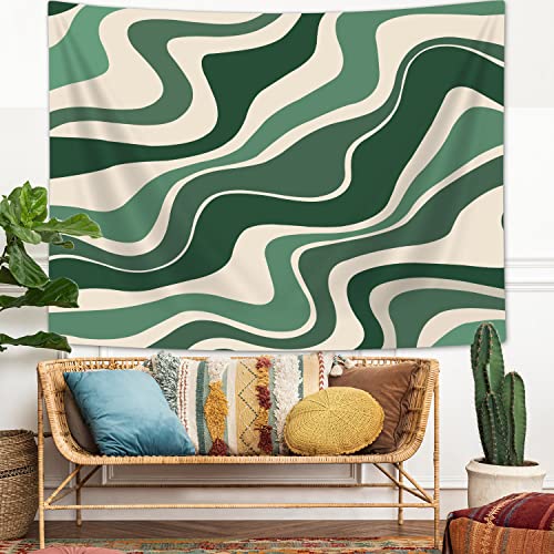 Moyrisou Sage Green Swirls Tapestry Retro 70s Danish Pastel Abstract Aesthetic Bedroom Wall Art Tapestries, Vintage Cottage Fairycore Simple Hippie Posters Wall Tapestry for Home Office Dorm 60X40IN