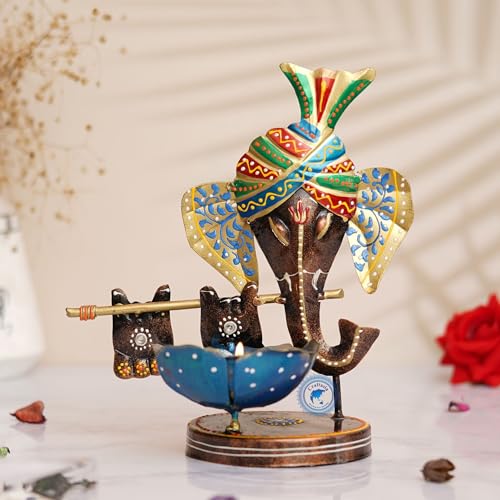Image of Decorative Handcrafted Multicolor Metal Ganesh Brown Tea Light Holder for Home Decoration and Gift