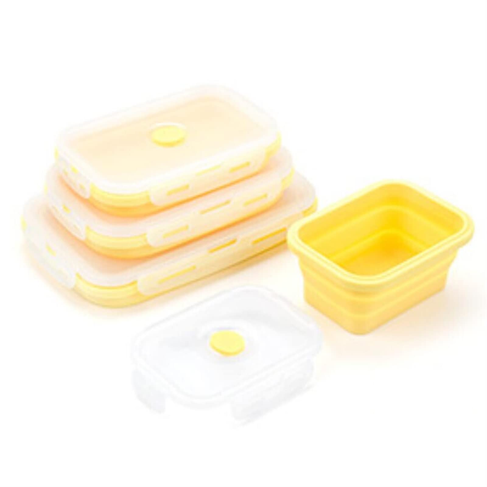 Lonchera plegable de silicona, contenedor de almacenamiento de alimentos, color microondas, portátil, picnic, camping, rectangular, para exteriores (amarillo)