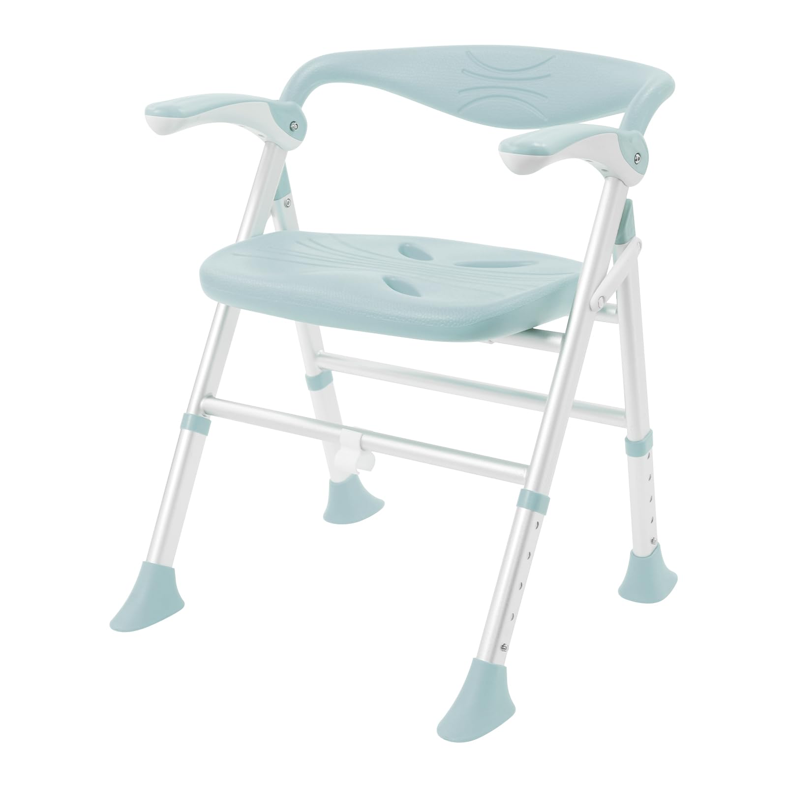 Sedia da doccia per anziani, pieghevole in alluminio T5, con schienale, regolabile in altezza, portata fino a 180 kg, per interni, anziani e disabili (verde)