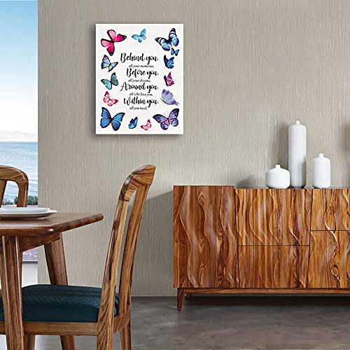 Butterfly Inspirational Quotes Canvas Wall Art Prints, Behind You All Your Memories Painting, Graduation Gifts For Daughter Birthday Gifts For Women Girls Friends. Read To Hang Framed 12X15 In #TOP3