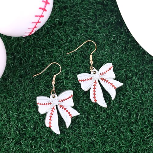 Baseball Bow Earrings for Woman, Sports Dangling Theme Softball Bowknot Dangle Earrings Ideal Jewelry Gift for Sport Player Lover Fans3