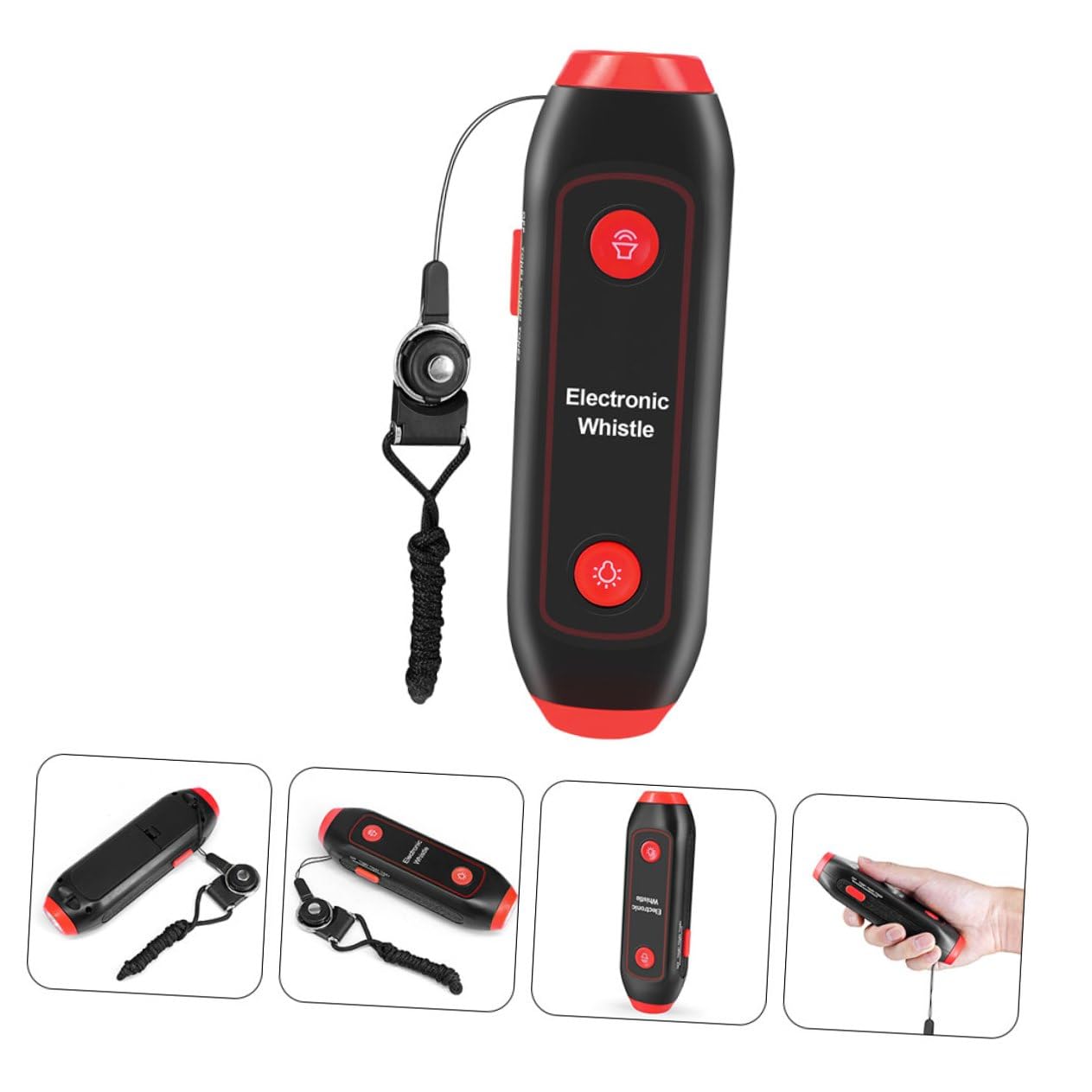 Cabilock Silbato Electrónico de Árbitro con Sos y Linterna, de Mano, con Cordón, 3 Tonos y 3 Niveles, Adecuado para Entrenadores