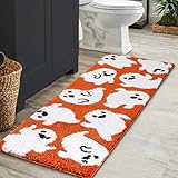 Estmy Cute Ghost Halloween Bathroom Runner Rug 18’’x45’’ Vibrant Orange Spooky Funny Halloween Extra Long Bath Rug Non Slip Washable, Modern Fall Halloween Aesthetic Bath Runner Bathroom Decorations