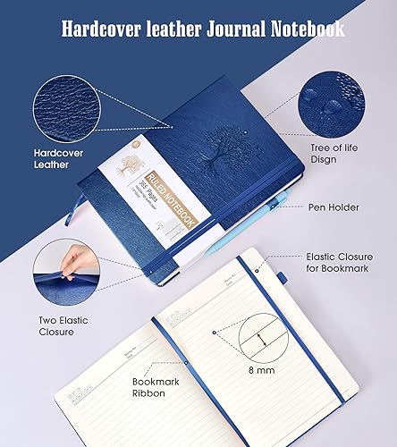 Image of Lined Journal Notebook, 365 Pages B5 Large Journals for Writing Ruled Notebook, Hardcover Leather Journal for Women Men, Daily Notebook for Work, Note Taking, 100Gsm Thick Paper (7.6'' X 10''Darkblue)