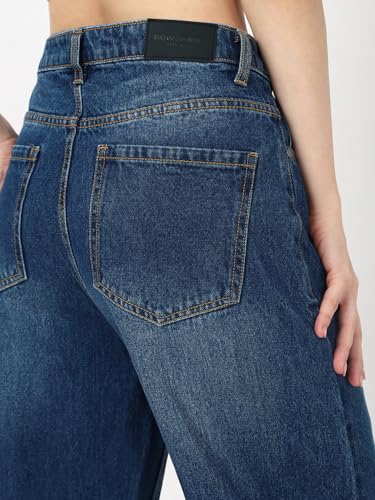 Image of Bewakoof Women's 100% Cotton Straight Fit Jeans | Jeans for Woman | Pants for Woman | Classic Denim Pants | Everyday Casual | Utility Streetwear | Lightweight & Flexible | Straight Pants for Women