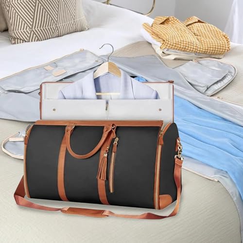 Garment Bag, Large Capacity Suit Travel Bag with Ergonomic Handle & Wide Shoulder Strap, PU Leather Material, Anti Wrinkle, Fit Men Women, for Suits, Dresses, Coats (Brown)2