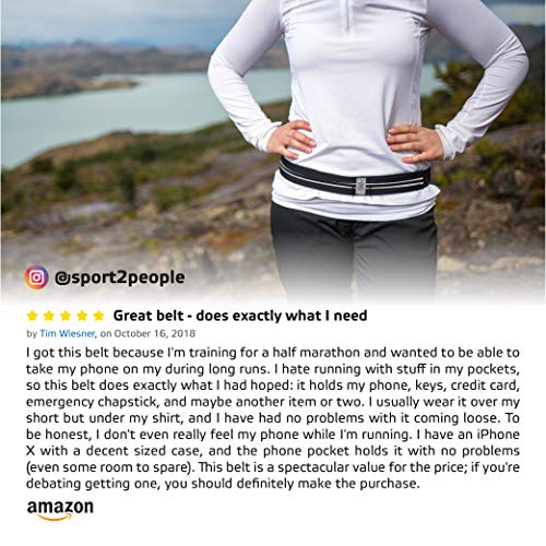 Sport2People Running Pouch Belt, USA Patented, Runner Waist Pack iPhone X 6 7 8 for Men and Women (Black)