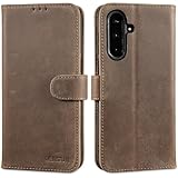 Lensun Genuine Leather Mobile Phone Case for Samsung Galaxy A17 5G,[RFID Protection][Magnetic Closure][Genuine Leather] Leather Case for Civil Phone - Dark Brown Retro