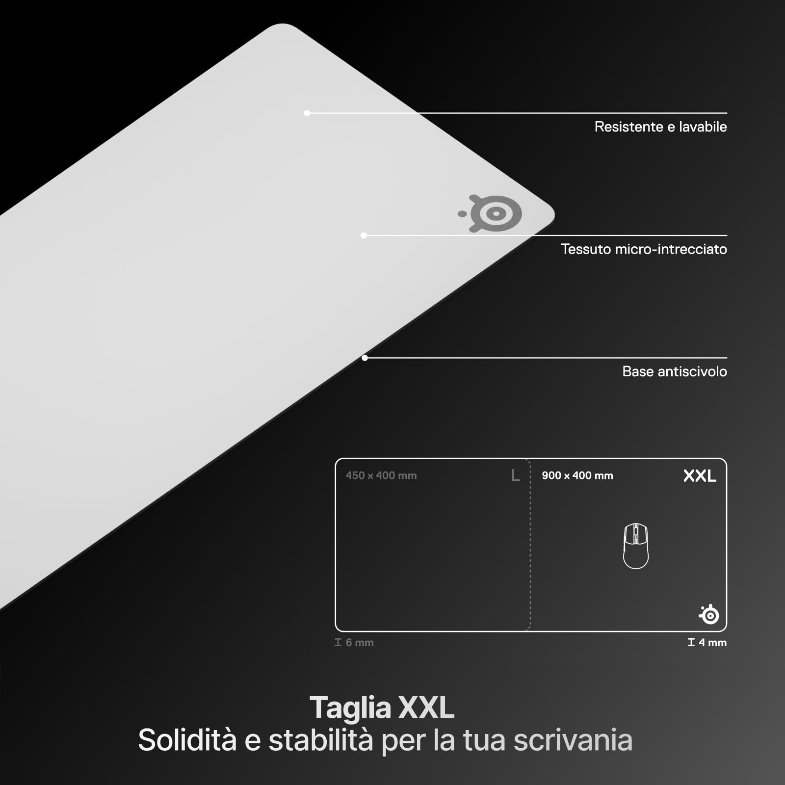 SteelSeries QcK - Tappetino per mouse da gioco pesante, base in gomma siliconica spessa e antiscivolo, tracciamento del picco, ottimizzato per FPS, MOBA, RTS, MMO, XXL, dimensioni 900 mm x 400 mm x 6