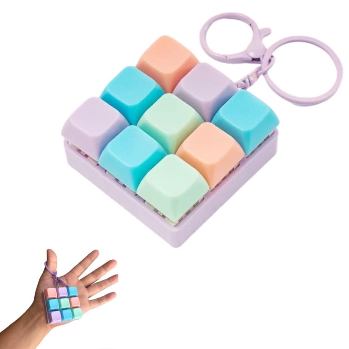Keyboard Fidget Toy for Adults, Keyboard Keychain Clicker Sensory Accessories for Stress Relief, Detachable Reconfigurable Finger Clicker Button for Daily Use (Purple)