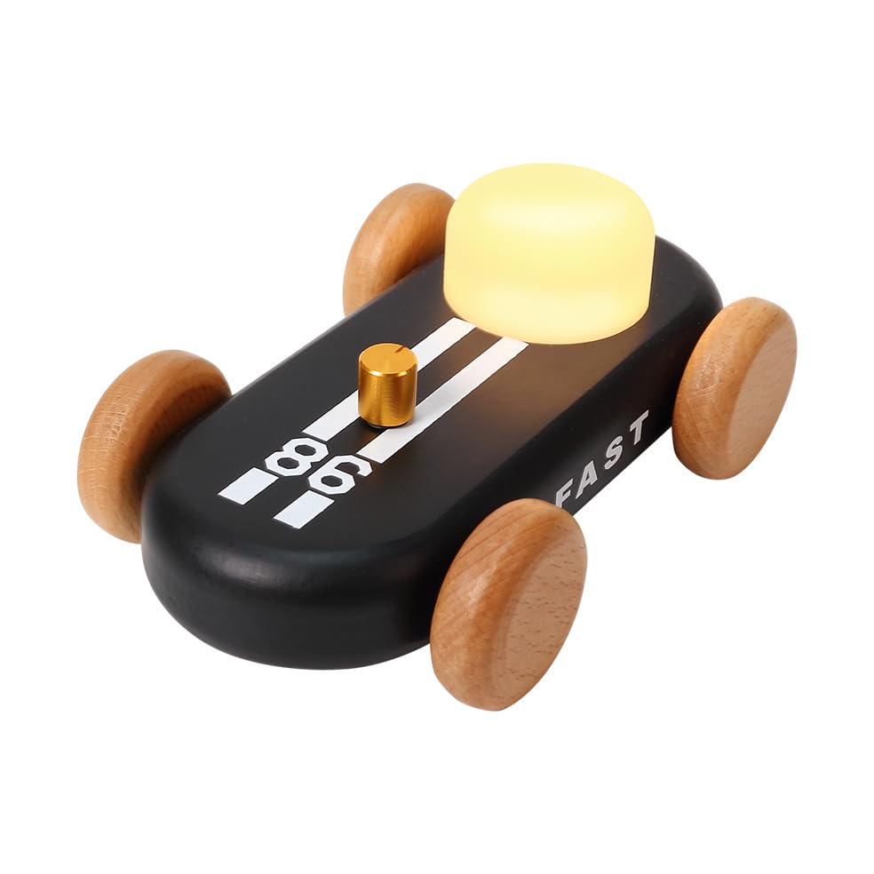 Luce notturna in legno per bambini, 7 colori, ricaricabile tramite USB, colore: nero
