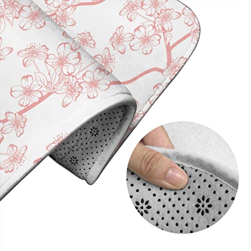 DIRYKILP Badematte + Konturmatte + Toilettendeckelbezug, Kirschblüte 3 Stück Badematte Set, mit rutschfester Klebeunterseite – Bild 6
