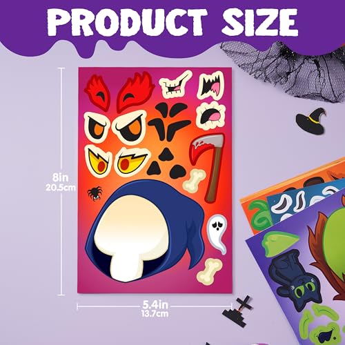 Image of JOYIN 36 PCS Halloween Make-a-face Sticker Sheet, Kids Party Favor Craft Supplies, Make Your Own Characters Stickers with Vampire, Witch, Frankenstein, Ghost, Halloween Goodies Class Activities Game