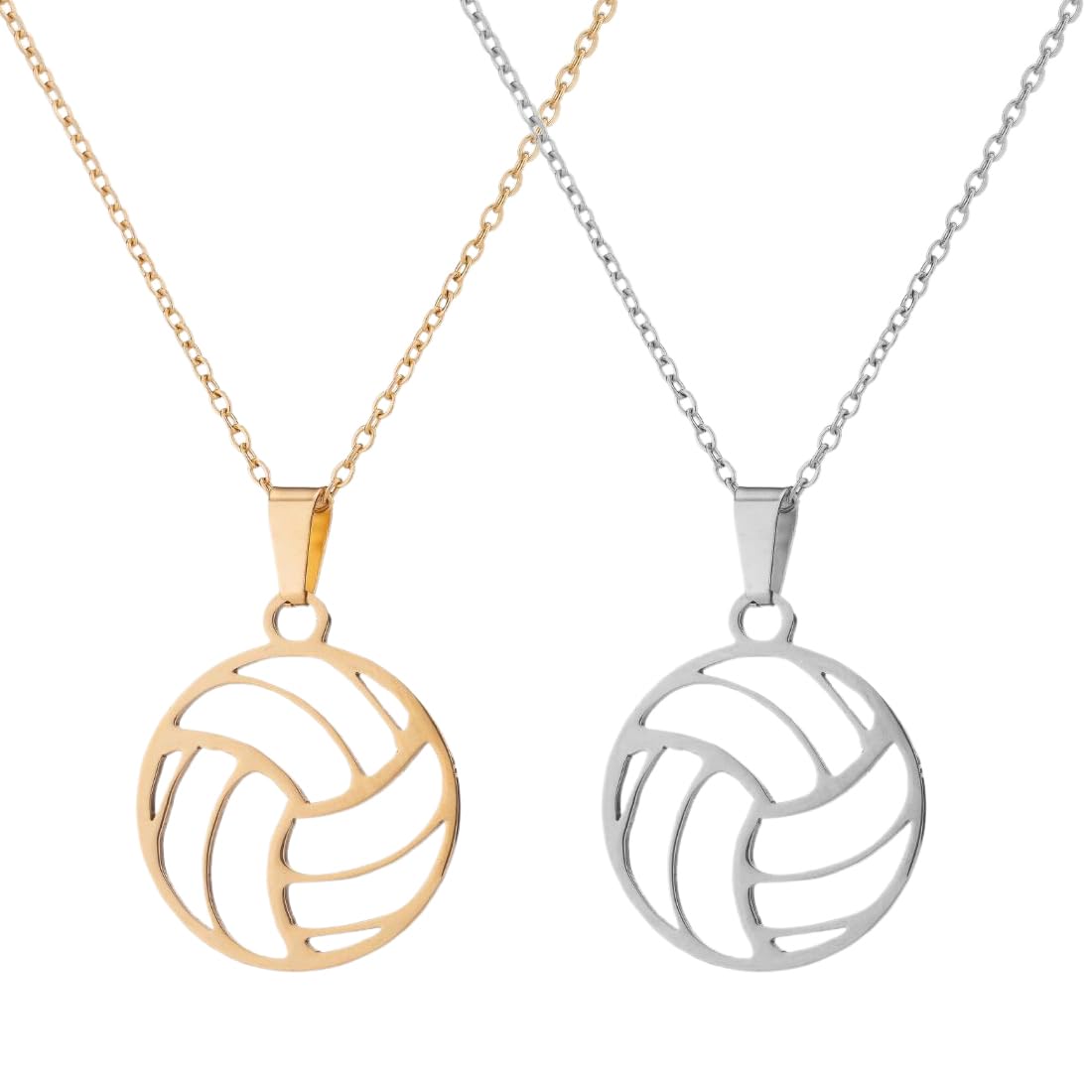 Lot de 2 colliers de volley-ball, colliers de basket-ball en acier inoxydable, bijoux de sport simples, collier de clavicule, cadeau pour adolescentes, filles et garçons