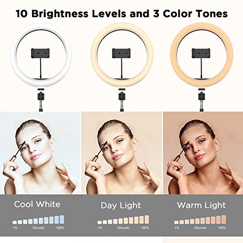 10.2 inch Selfie Ring Light with Tripod Stand & 2 Phone Holders, LETSCOM Dimmable Led Beauty Camera Ringlight for Makeup/Photography/YouTube Videos/Vlog/TIK Tok/Live, Compatible with iPhone & Android - Thumbnail 3