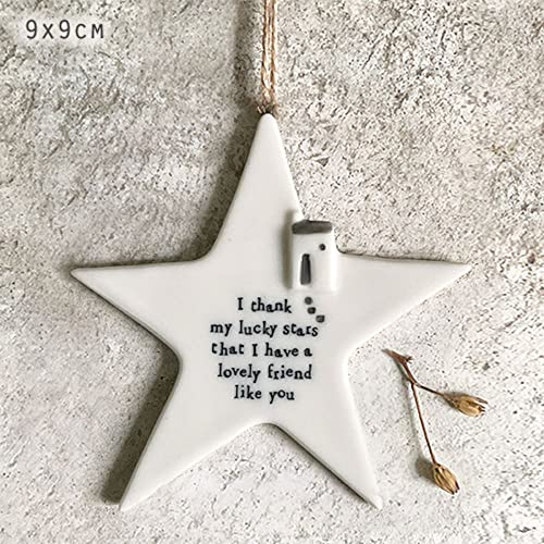 East of India Estrella colgante de porcelana – Thank My Lucky Stars – Regalo de recuerdo para amigos
