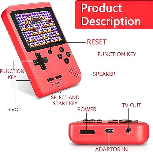 Handheld Game Console Portable Game System with Built in 400 Classic Games, Video Game Console with 3.0\" HD Screen Support for Connecting TV and 2 Players, Ideal Gifts for Kids & Adults (Red)