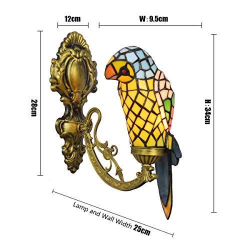 Applique murale style Tiffany lampe de chevet vitrail perroquet jaune - 4