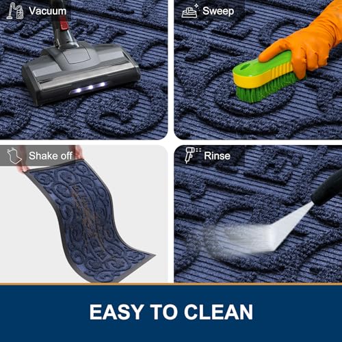 Image of Smiry Front Door Mat Outside Entrance, Low Profile Rubber Doormat, 47x17 | Welcome, Navy Blue, Sturdy Heavy Duty Mat Trap Dirt and Moisture, Easy Clean for Indoor Outdoor Entry