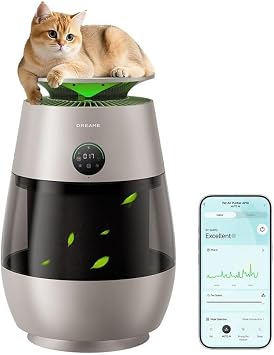 Dreame Pet Air Purifier AP10, Suck Up Floating Cat Dog Hair Dander, NeverChange 5.4-Year Filters for Odor Purification, 1346 ft2 for Home Large Room, Pet-Friendly Design, APP & Voice Control, Gold