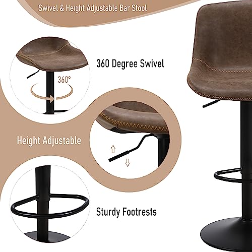 Ermnois Bar Stools Set of 2, Swivel Counter Height Barstools with Back, Adjustable Modern Bar Chairs, Tall Armless PU Leather Kitchen Island Stool, Brown - Thumbnail 6