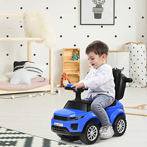 Image of Costzon 3 in 1 Ride on Push Car, Stroller Sliding Walking Car with Horn, Music, Light, Under Seat Storage, Parental Handle, Armrest Guardrails, Ride on Toy for Boys & Girls (Blue)