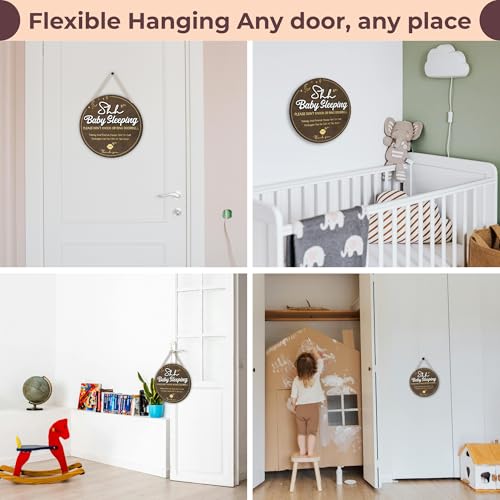 Image of Woodamore Shhh Baby Sleeping Sign for Front Door - Please Do Not Knock Or Ring Doorbell Sign, Baby Sleeping Door Sign, No Knocking Door Sign, No Soliciting Do Not Knock Sign